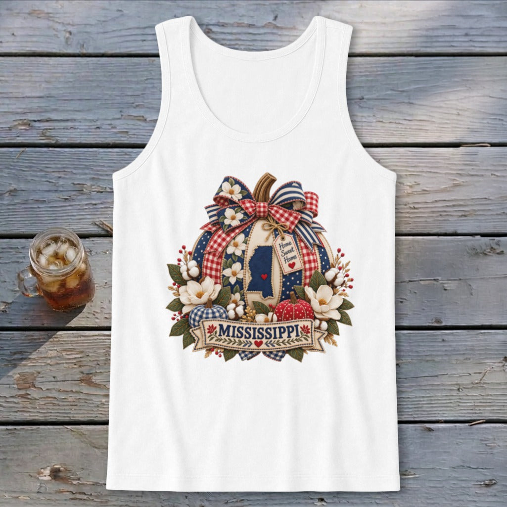 Mississippi Faux Patchwork Pumpkin Tank Top