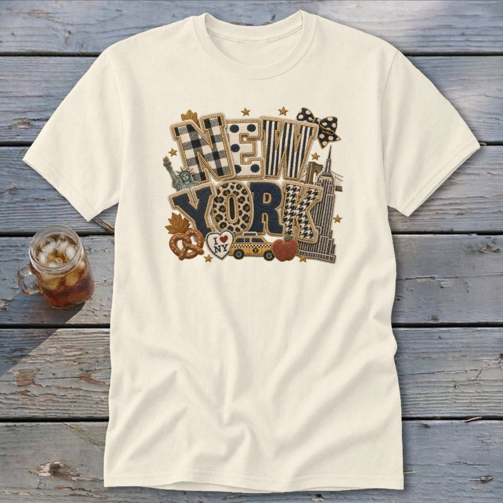 New York Faux Chenille Fall Patch Classic Tee