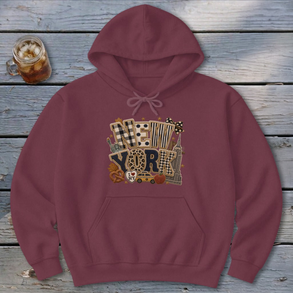 New York Faux Chenille Fall Patch Hoodie
