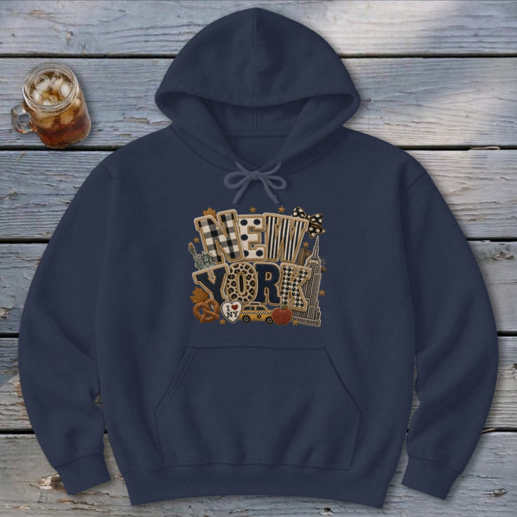 New York Faux Chenille Fall Patch Hoodie