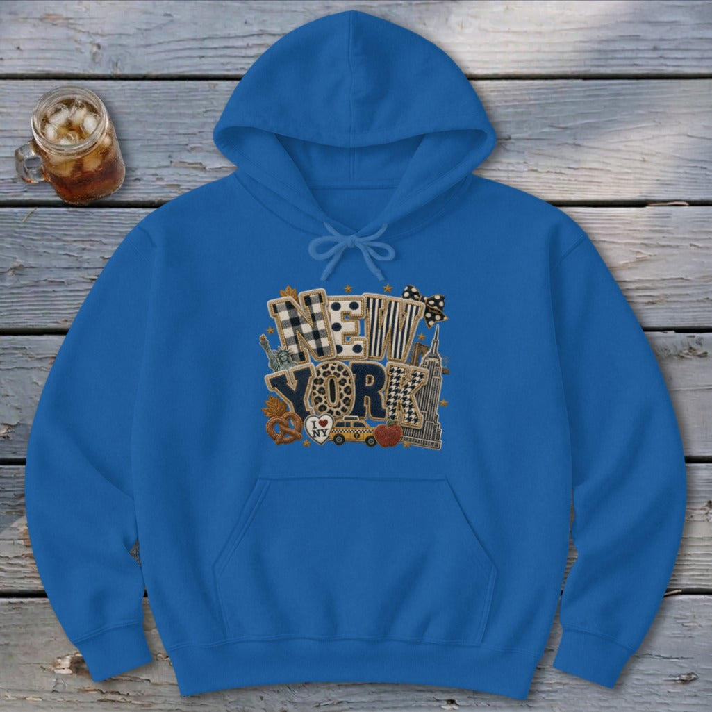 New York Faux Chenille Fall Patch Hoodie