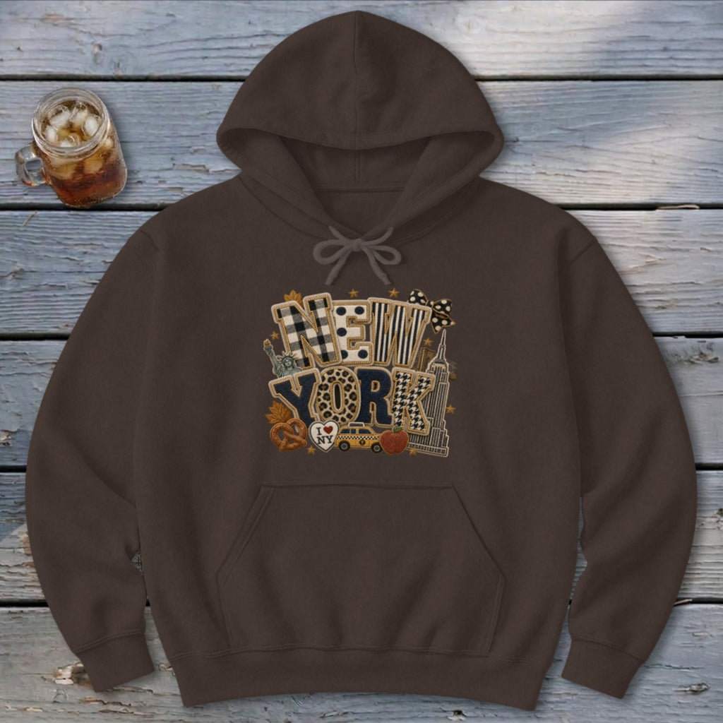 New York Faux Chenille Fall Patch Hoodie