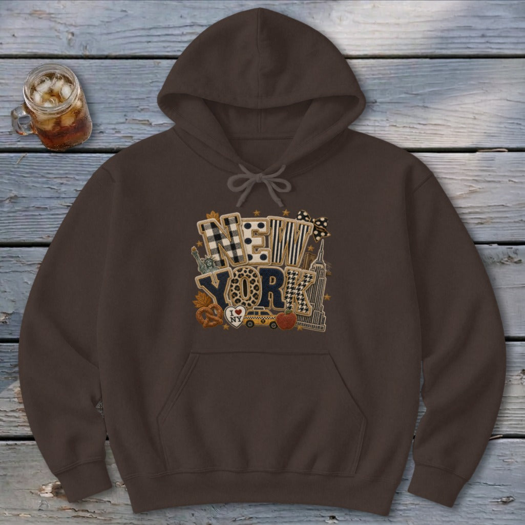 New York Faux Chenille Fall Patch Hoodie