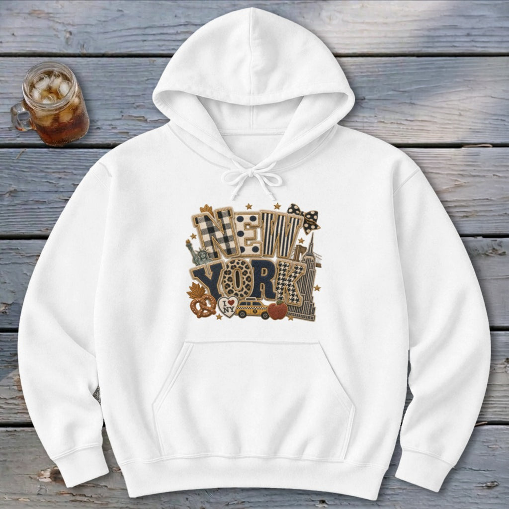 New York Faux Chenille Fall Patch Hoodie