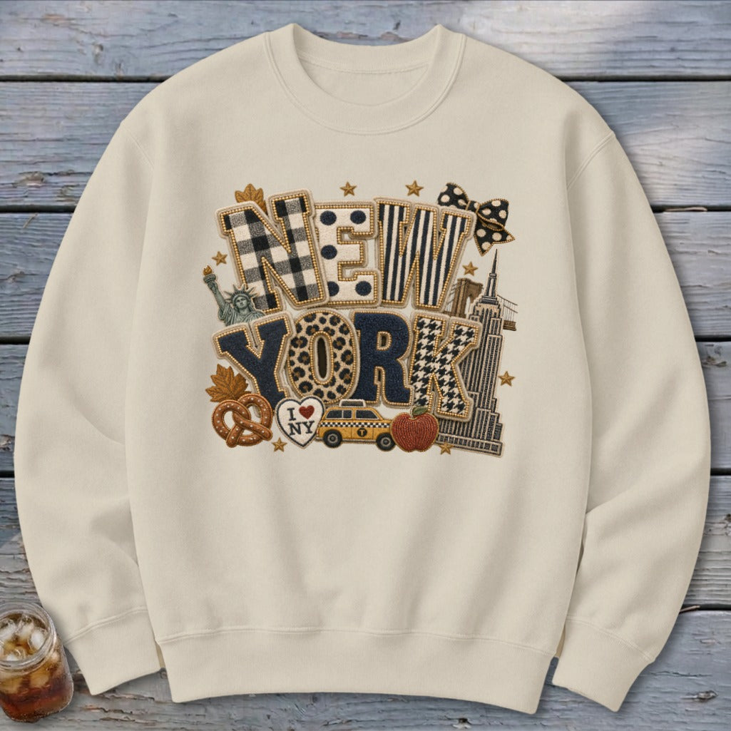 New York Faux Chenille Fall Patch Sweatshirt