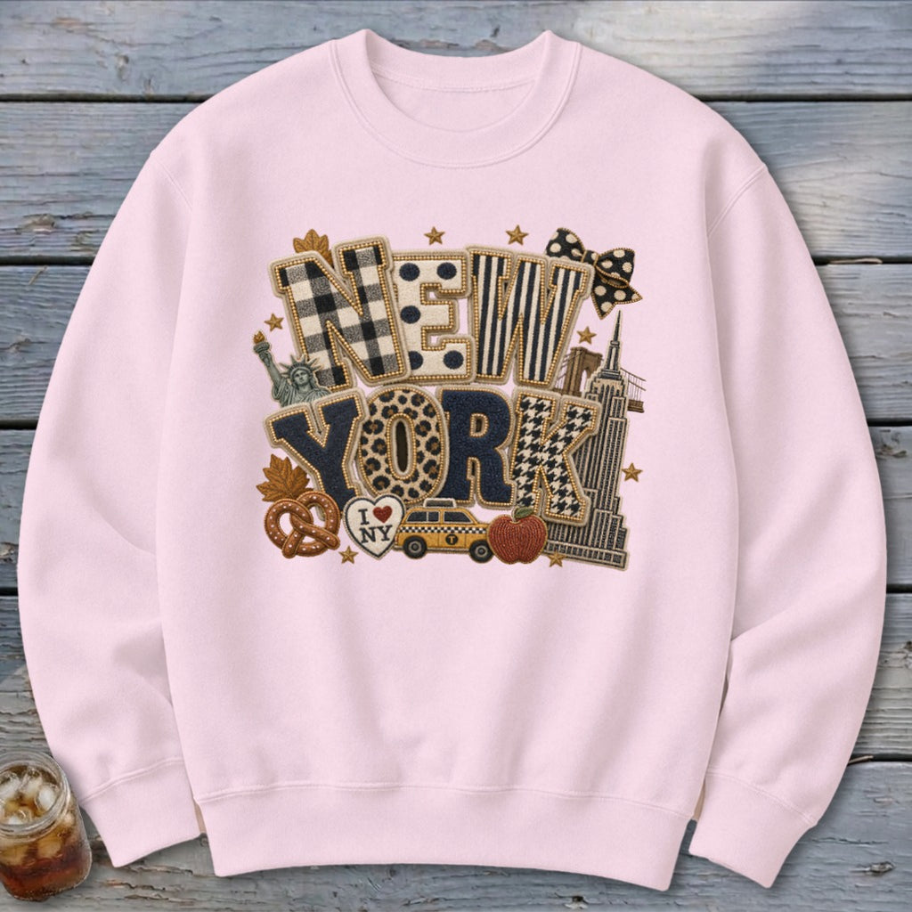 New York Faux Chenille Fall Patch Sweatshirt