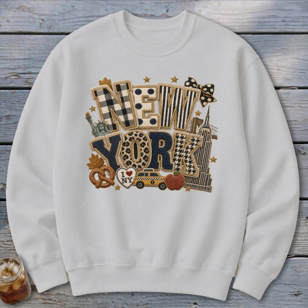 New York Faux Chenille Fall Patch Sweatshirt