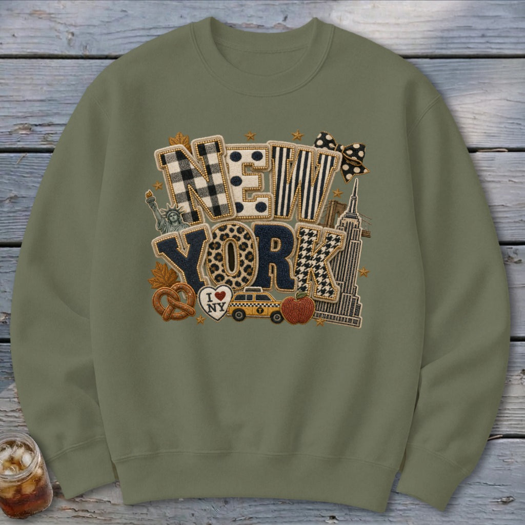 New York Faux Chenille Fall Patch Sweatshirt