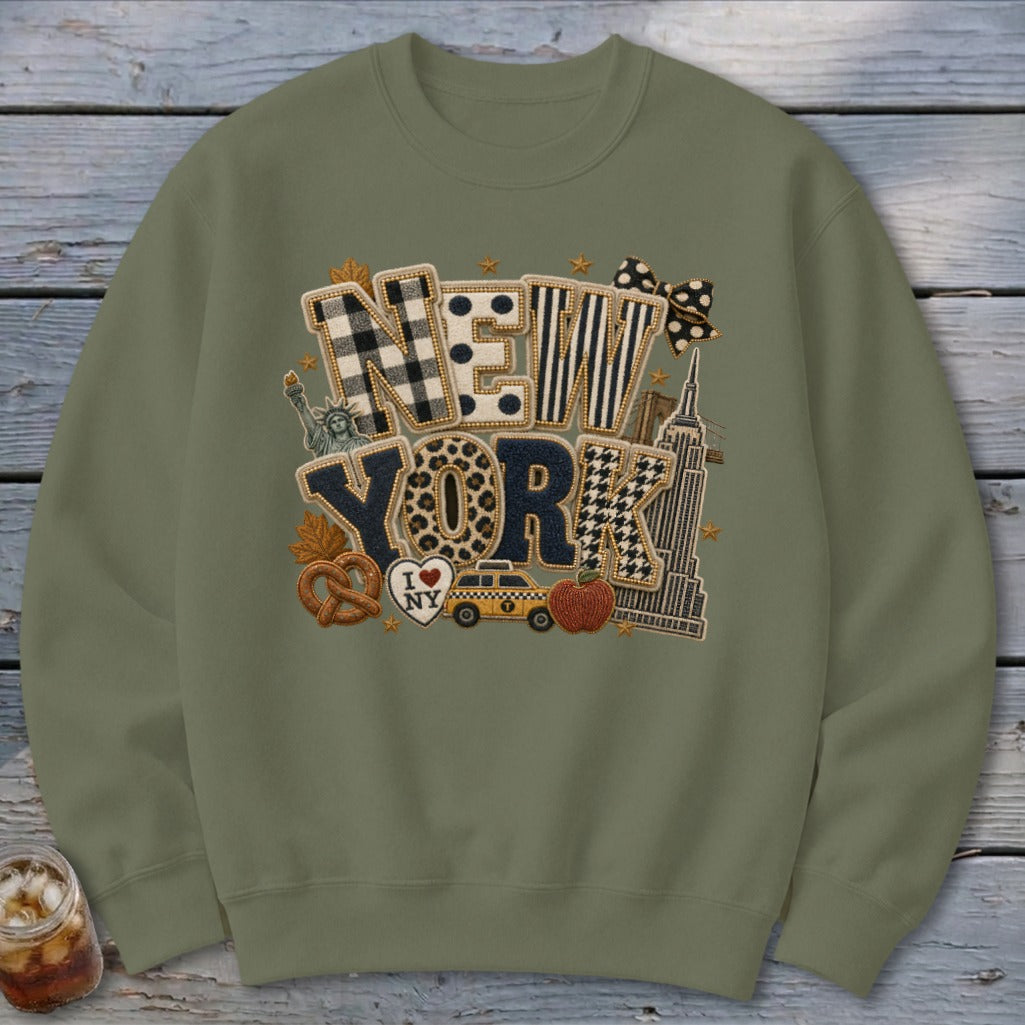 New York Faux Chenille Fall Patch Sweatshirt