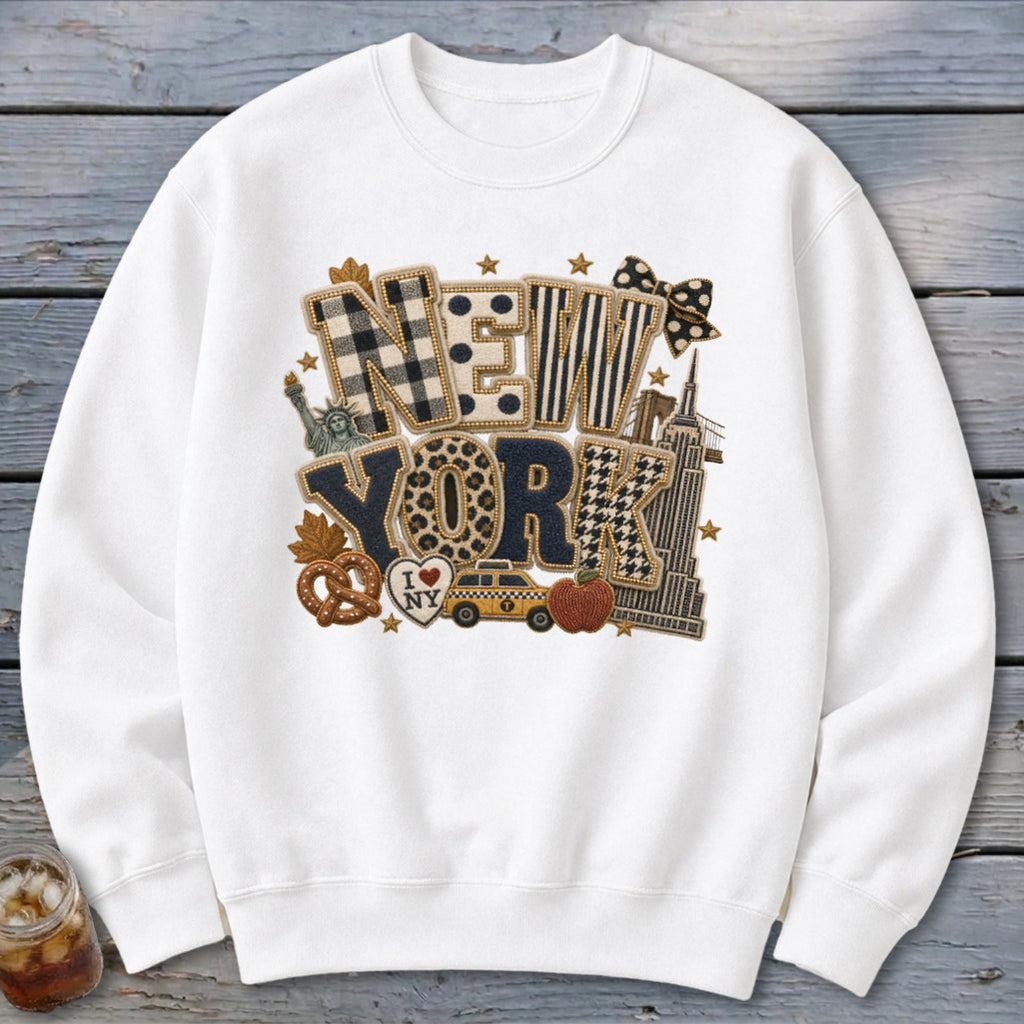 New York Faux Chenille Fall Patch Sweatshirt