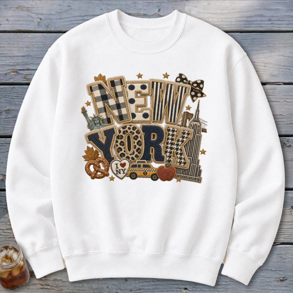New York Faux Chenille Fall Patch Sweatshirt