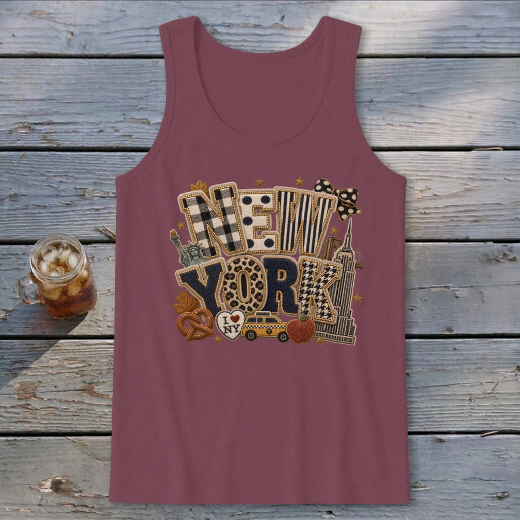 New York Faux Chenille Fall Patch Tank Top