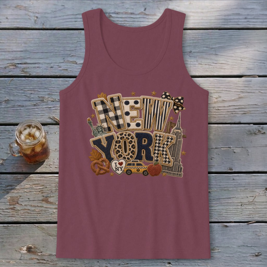New York Faux Chenille Fall Patch Tank Top