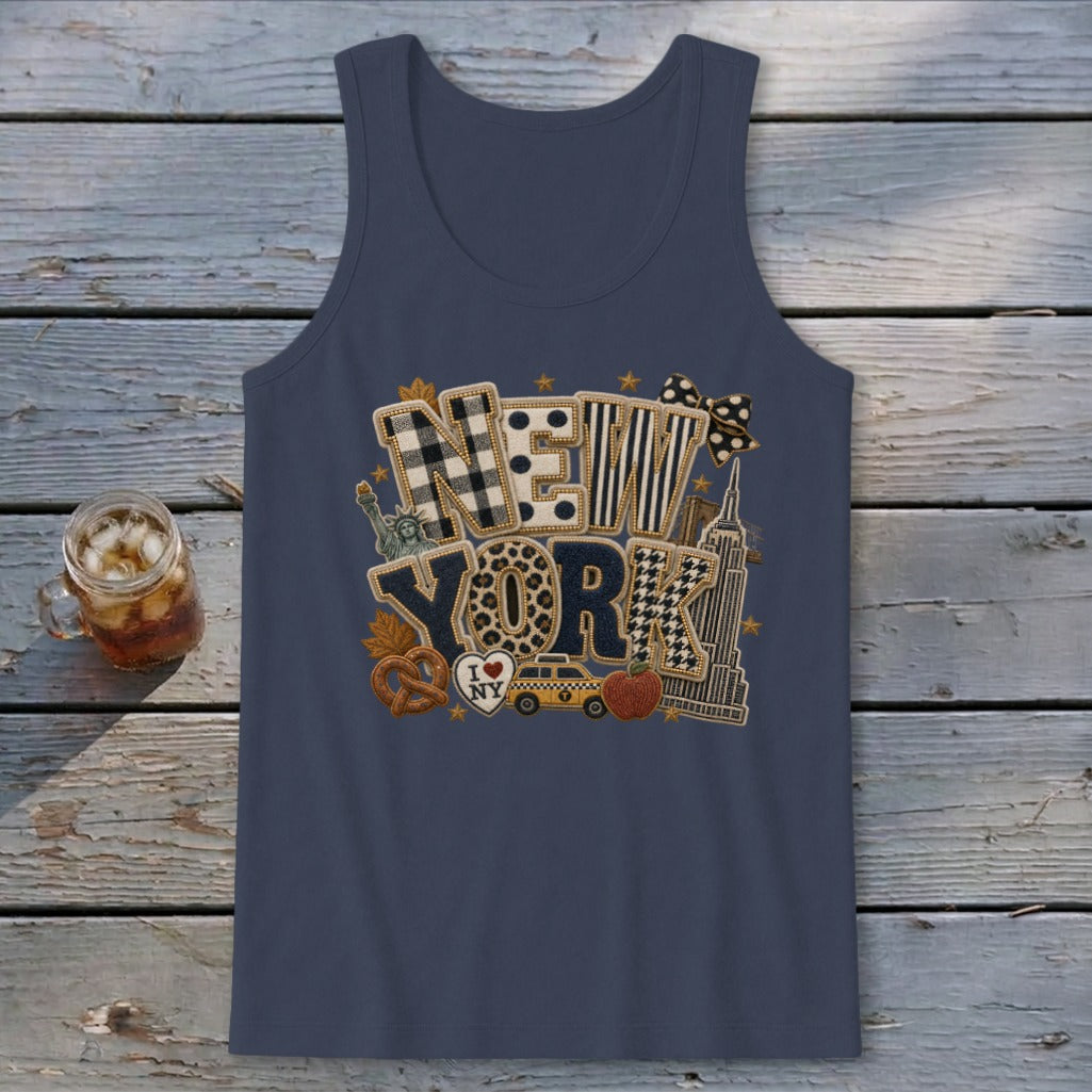 New York Faux Chenille Fall Patch Tank Top