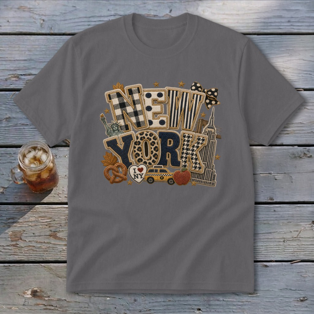 New York Faux Chenille Fall Patch Youth Tee