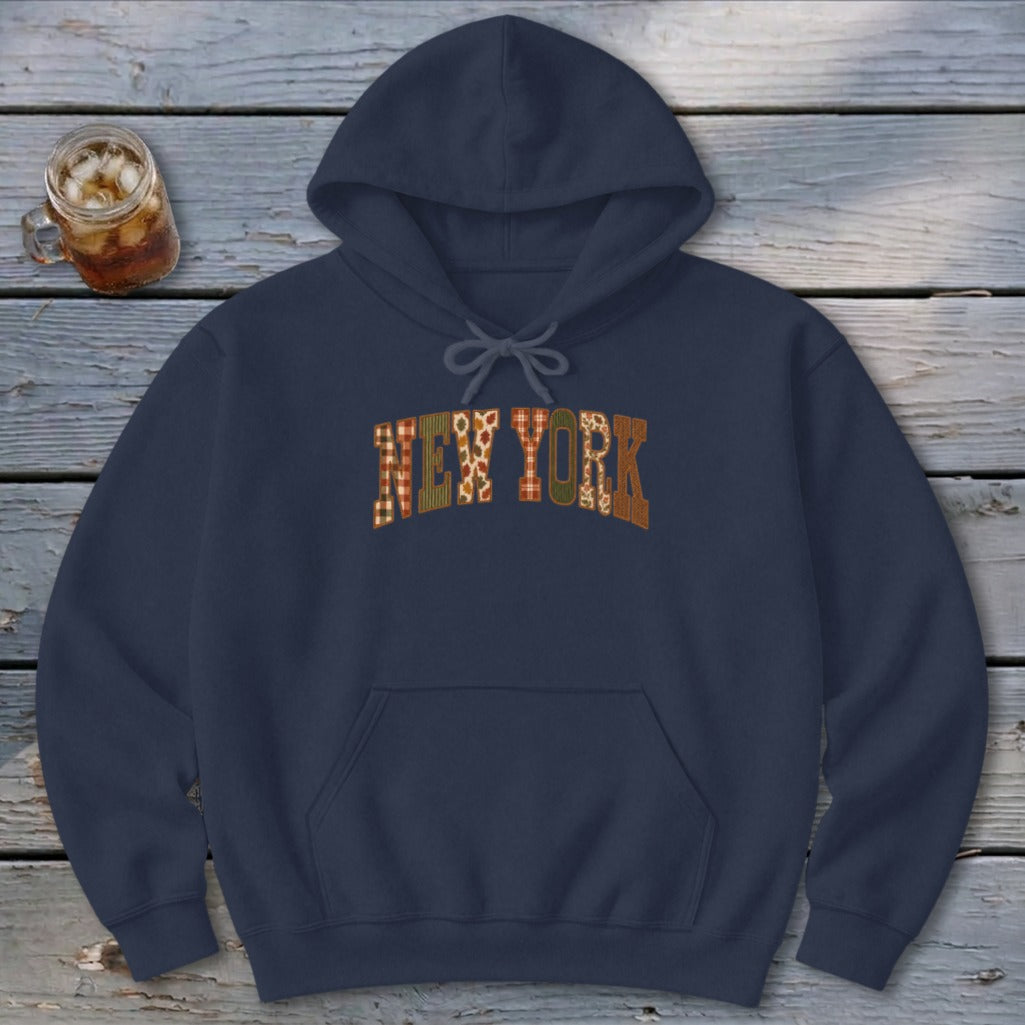 New York Faux Embroidery Letters Hoodie