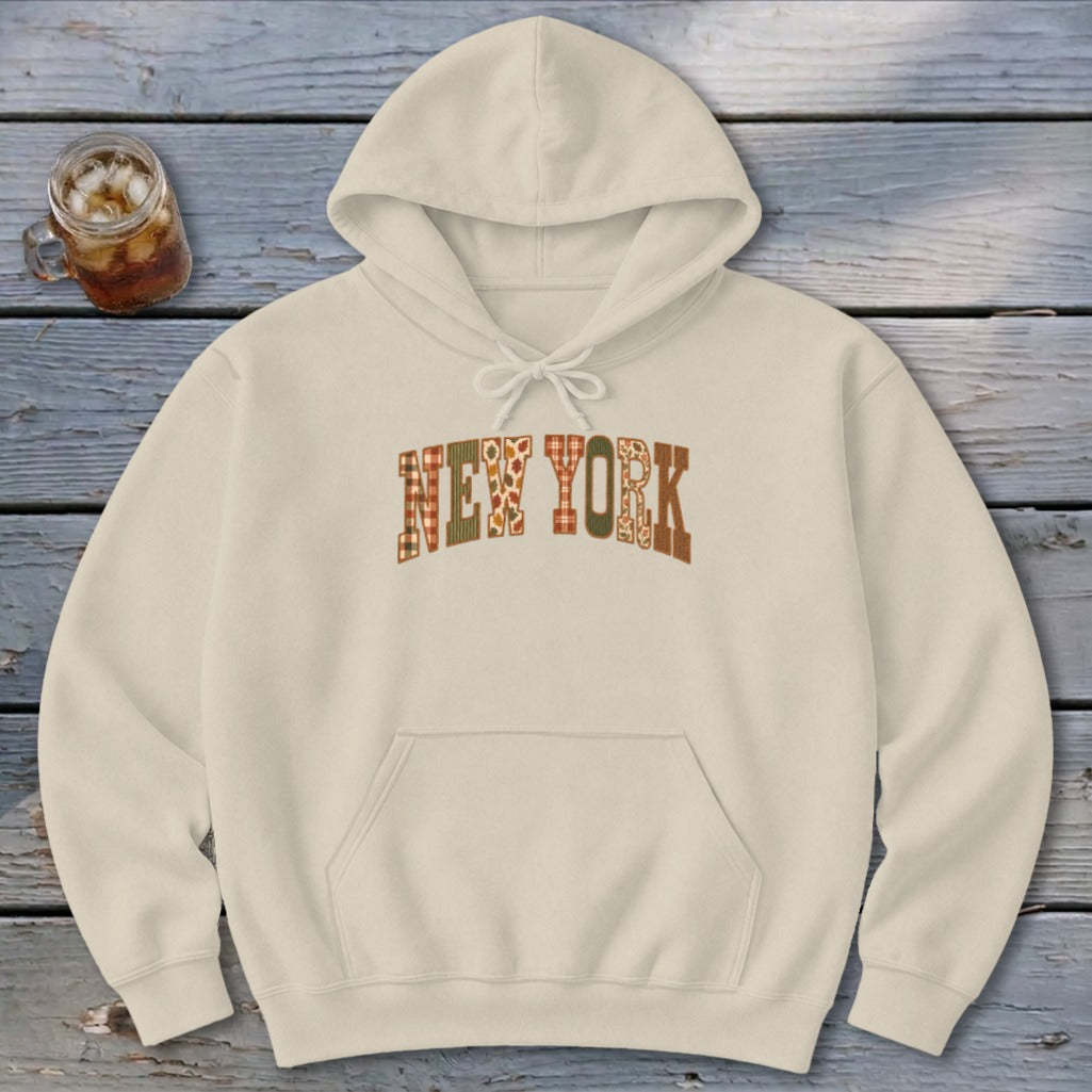 New York Faux Embroidery Letters Hoodie