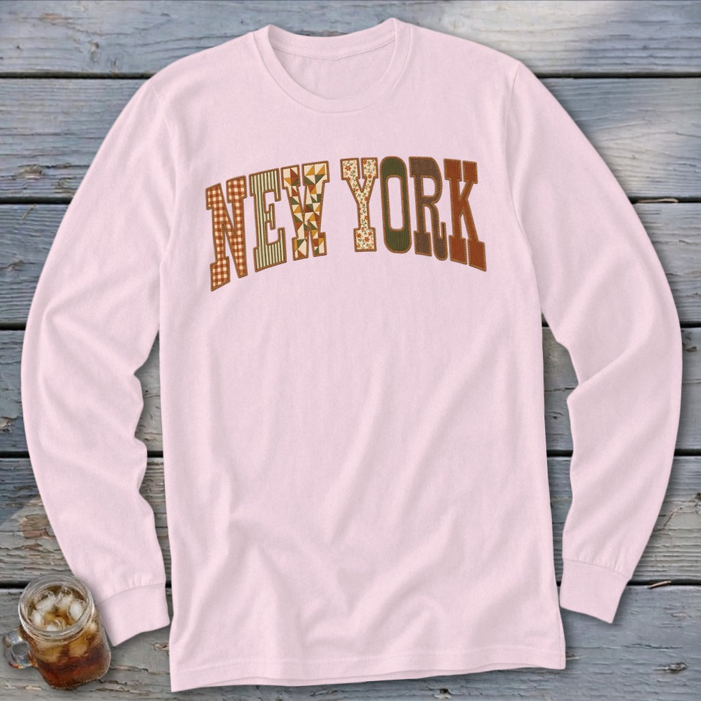 New York Faux Embroidery Letters Long Sleeve Tee