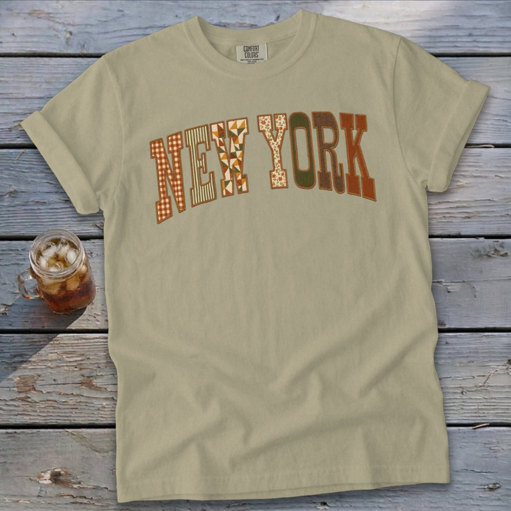 New York Faux Embroidery Letters Signature Tee
