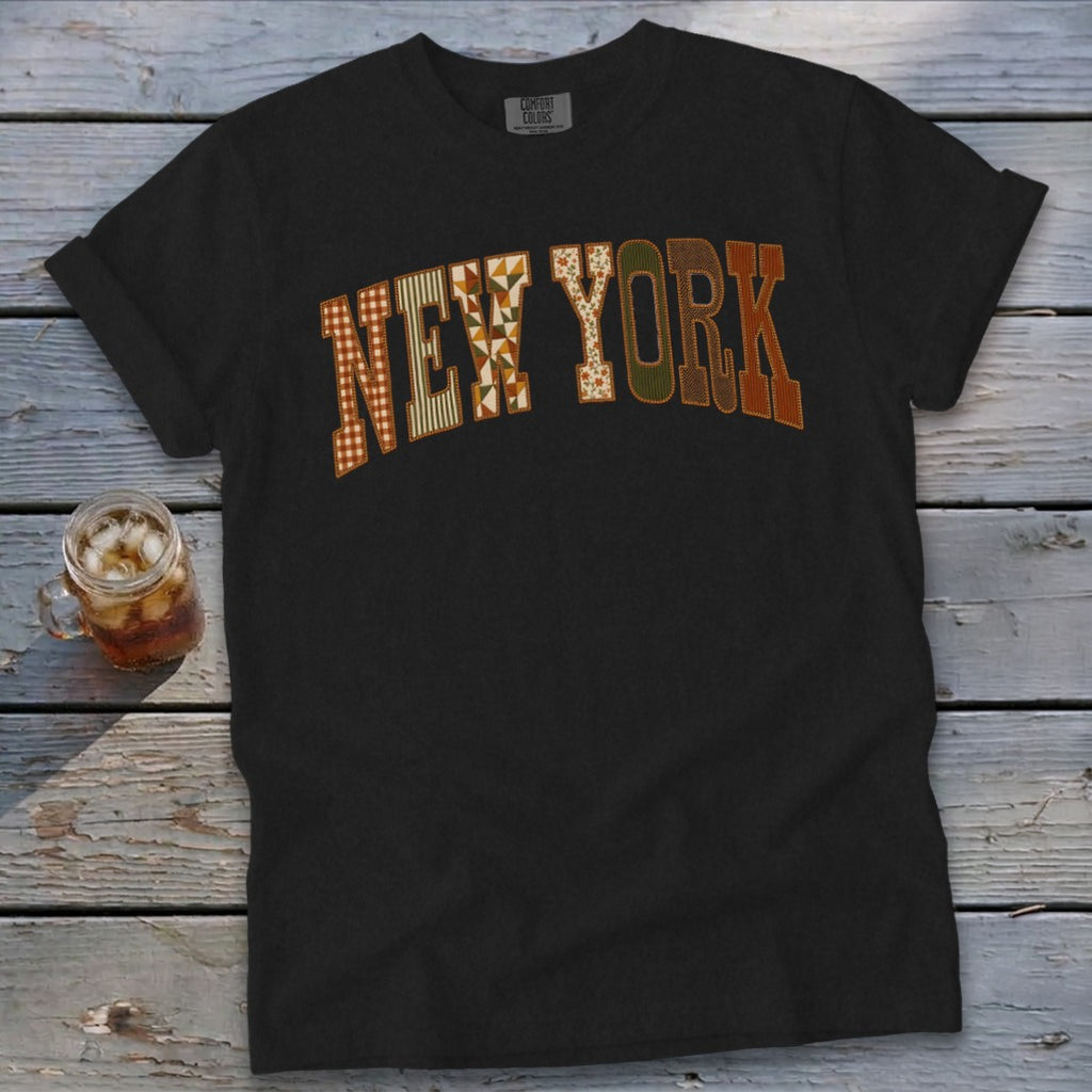 New York Faux Embroidery Letters Signature Tee