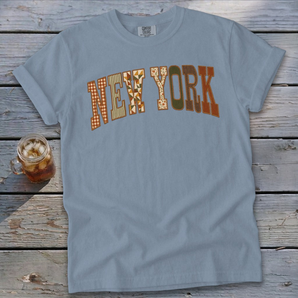 New York Faux Embroidery Letters Signature Tee