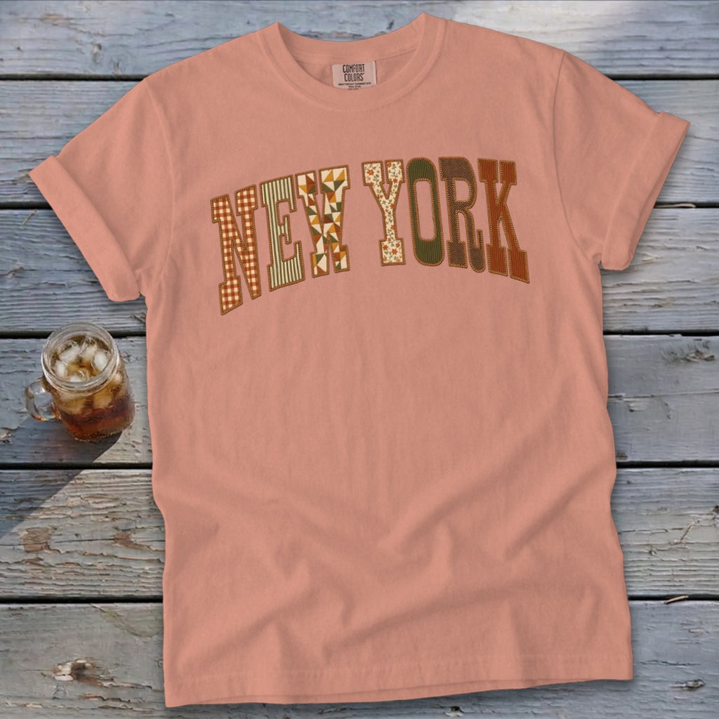 New York Faux Embroidery Letters Signature Tee