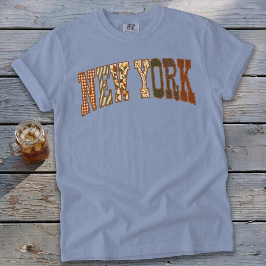 New York Faux Embroidery Letters Signature Tee
