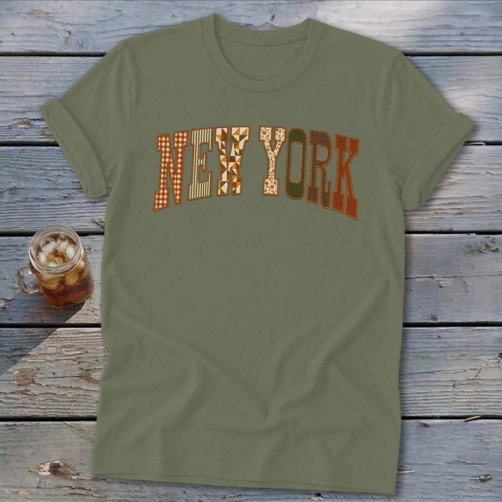 New York Faux Embroidery Letters Softstyle Tee