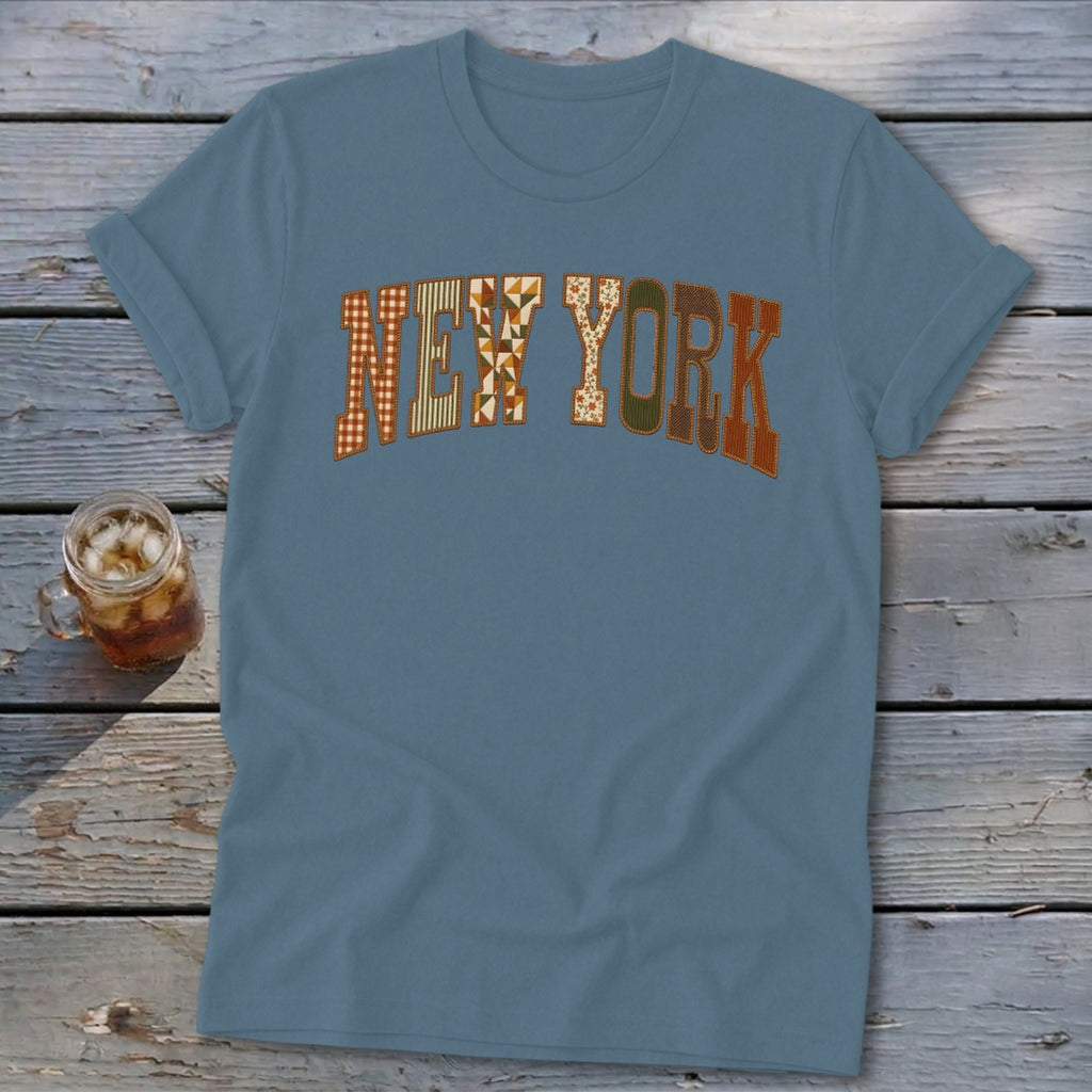 New York Faux Embroidery Letters Softstyle Tee