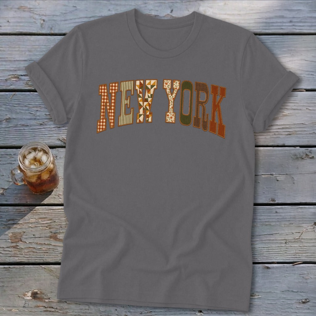 New York Faux Embroidery Letters Softstyle Tee