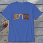 New York Faux Embroidery Letters V-neck
