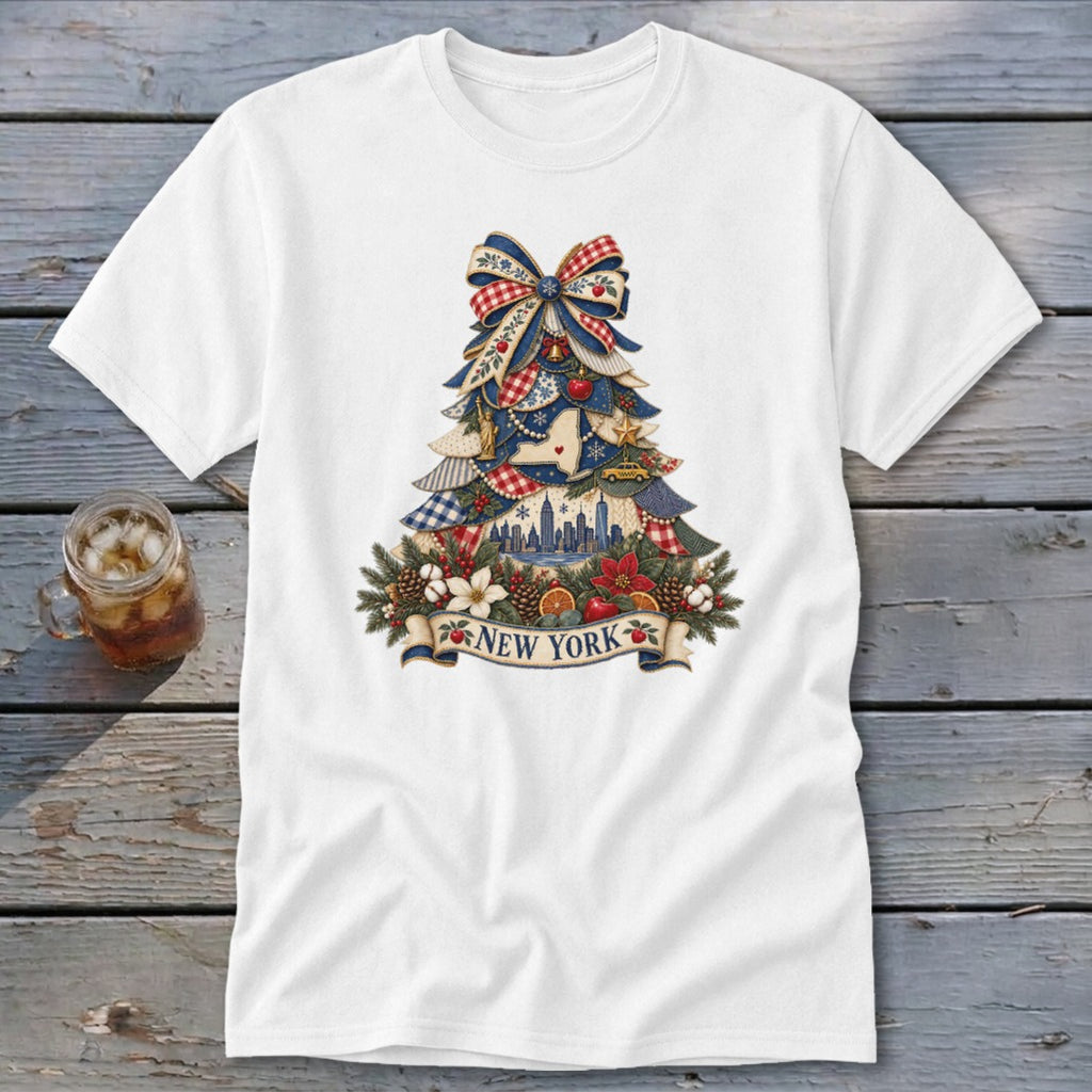 New York Faux Patchwork Christmas Tree Classic Tee