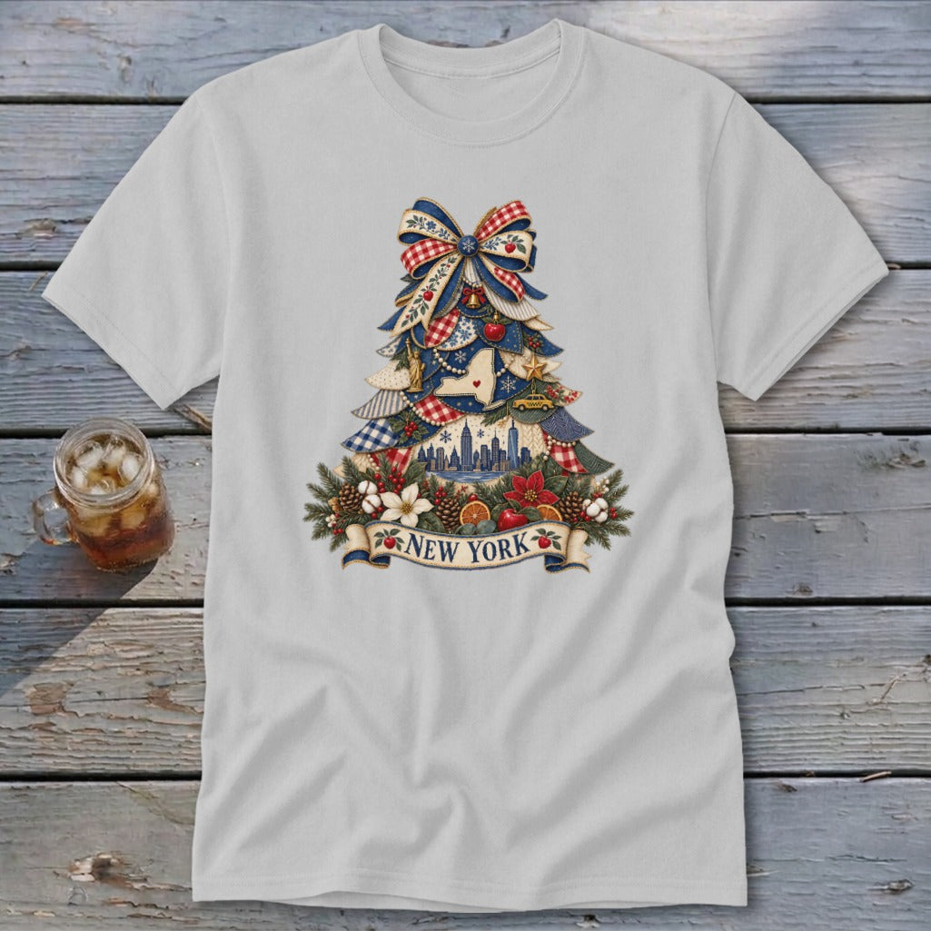 New York Faux Patchwork Christmas Tree Classic Tee