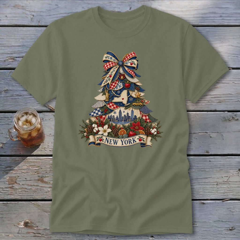 New York Faux Patchwork Christmas Tree Classic Tee