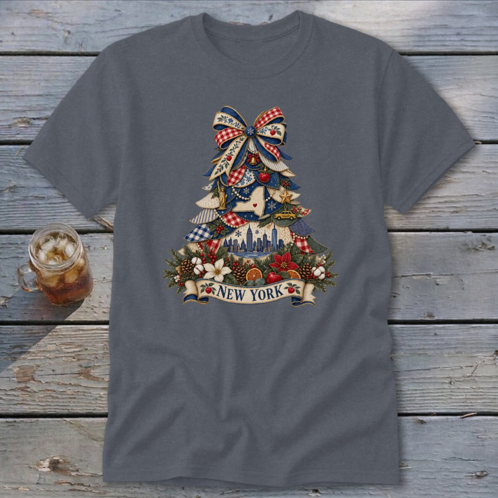 New York Faux Patchwork Christmas Tree Classic Tee