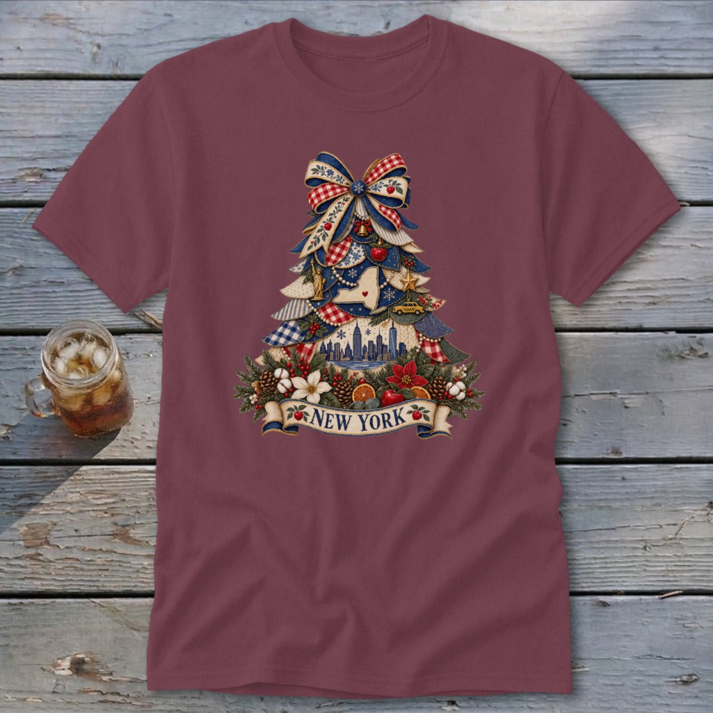 New York Faux Patchwork Christmas Tree Classic Tee