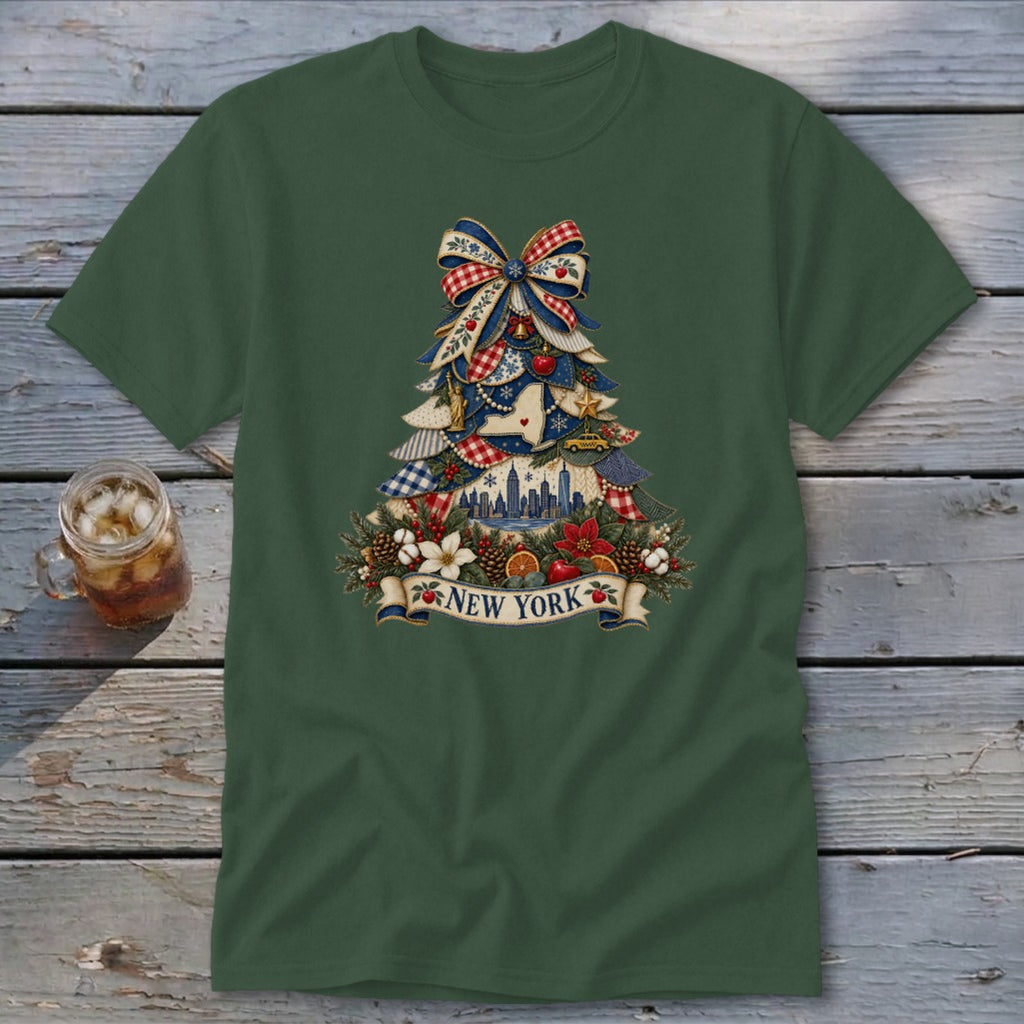 New York Faux Patchwork Christmas Tree Classic Tee