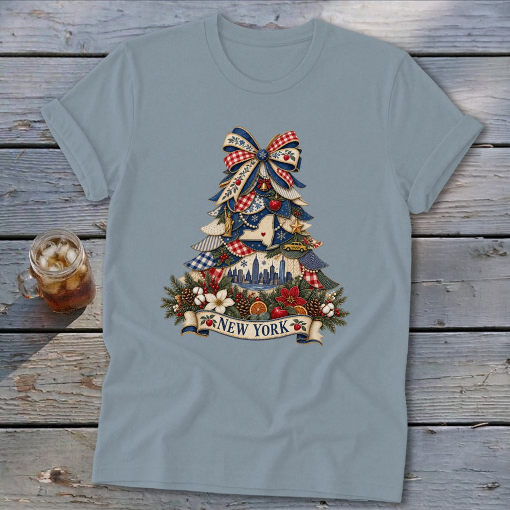 New York Faux Patchwork Christmas Tree Softstyle Tee