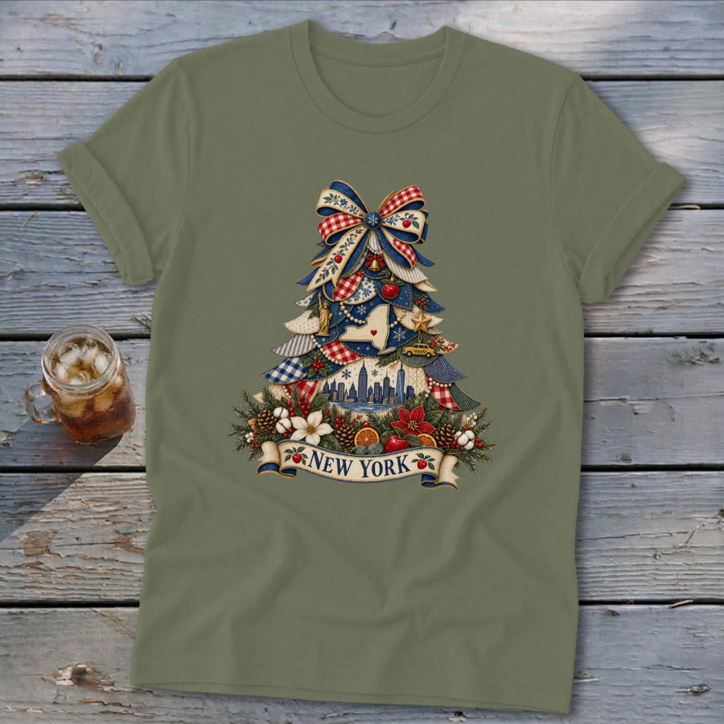New York Faux Patchwork Christmas Tree Softstyle Tee