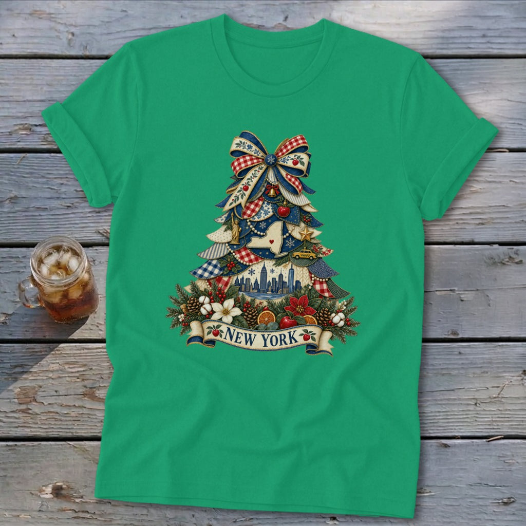 New York Faux Patchwork Christmas Tree Softstyle Tee