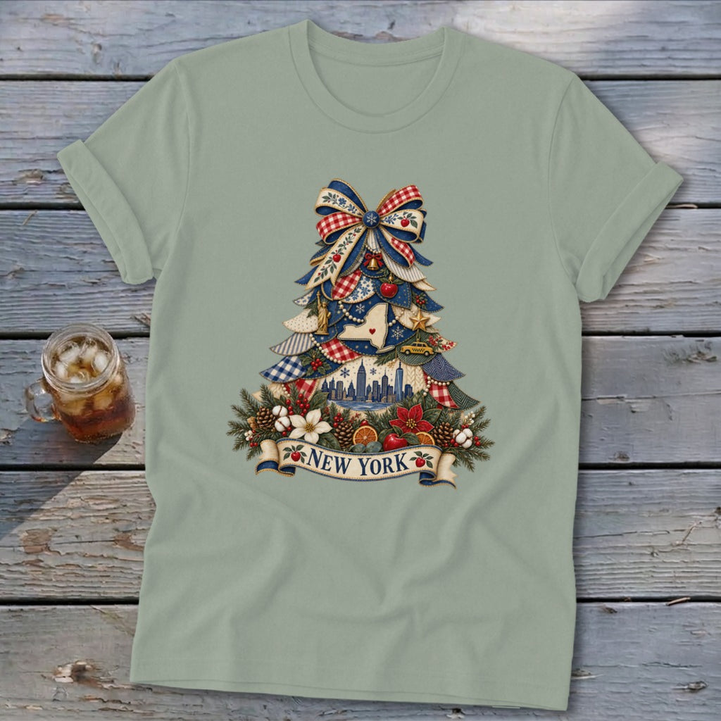 New York Faux Patchwork Christmas Tree Softstyle Tee