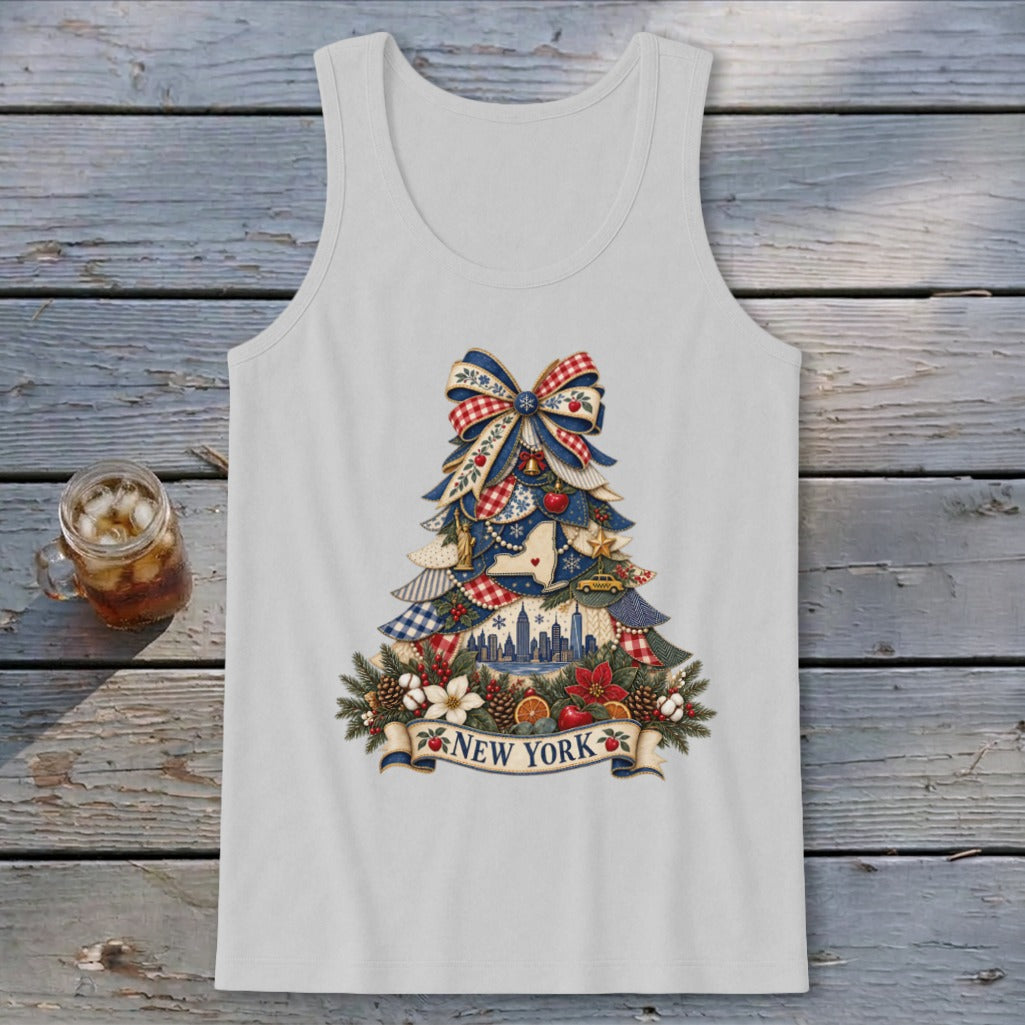 New York Faux Patchwork Christmas Tree Tank Top