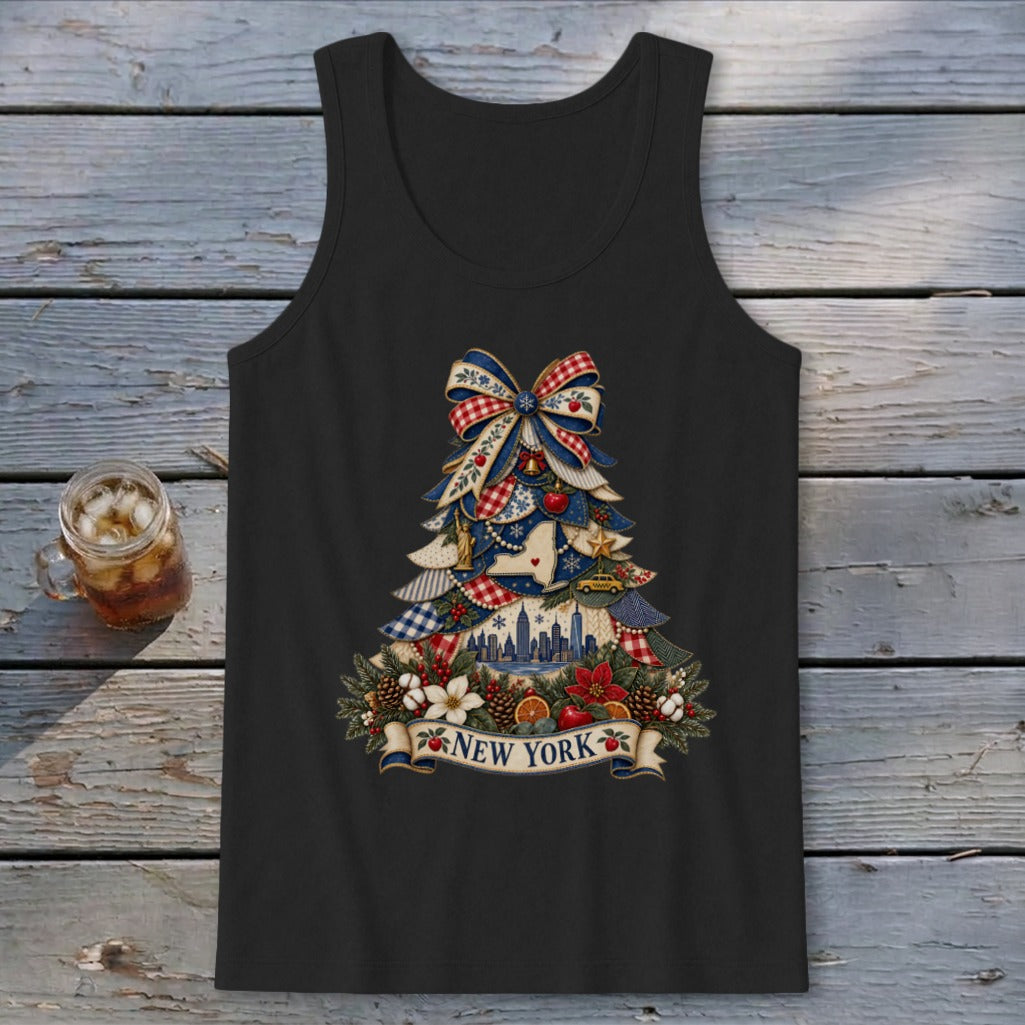 New York Faux Patchwork Christmas Tree Tank Top
