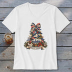 New York Faux Patchwork Christmas Tree V-neck