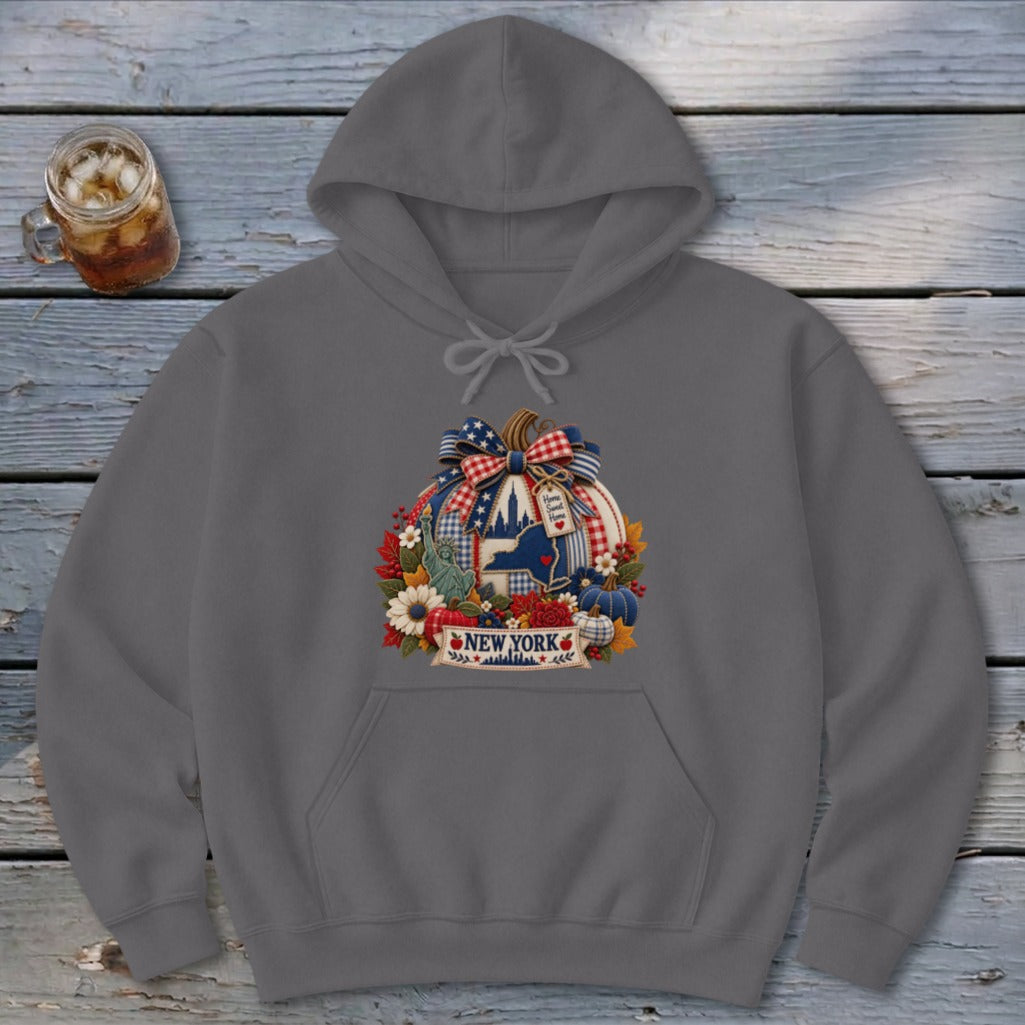 New York Faux Patchwork Pumpkin Hoodie