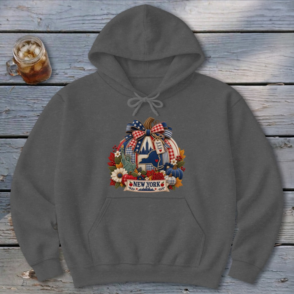 New York Faux Patchwork Pumpkin Hoodie