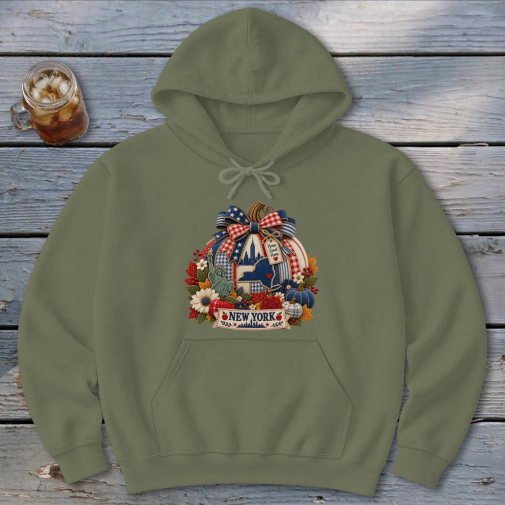 New York Faux Patchwork Pumpkin Hoodie