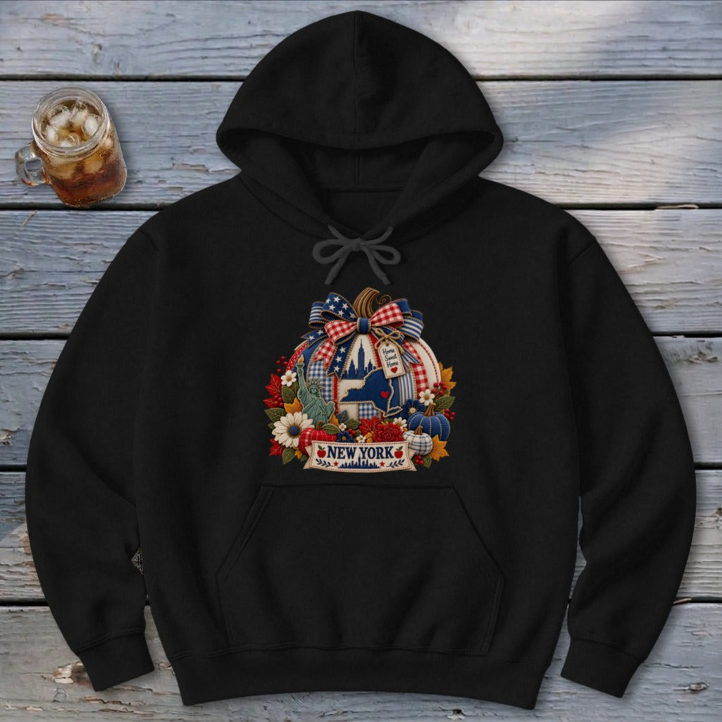 New York Faux Patchwork Pumpkin Hoodie