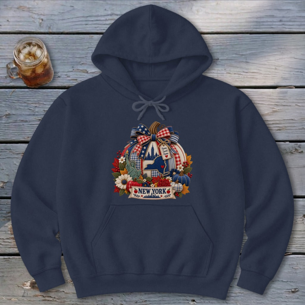 New York Faux Patchwork Pumpkin Hoodie