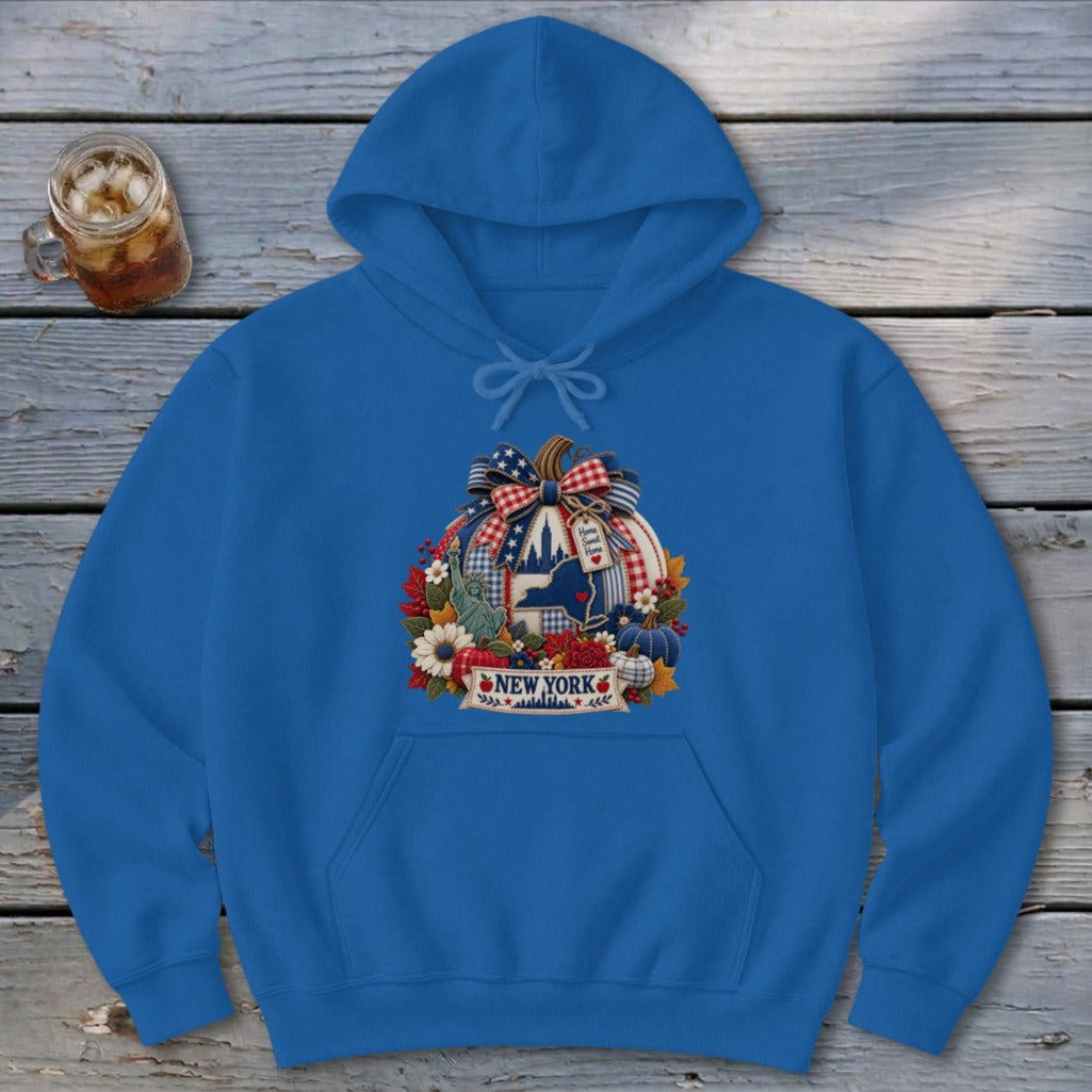 New York Faux Patchwork Pumpkin Hoodie